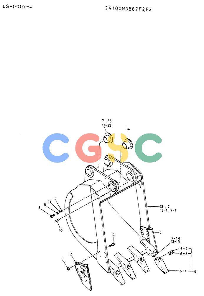 神钢零件查询(K916LC) - EXCAVATOR ASN YS0119 (1/87-12/03) (07-008) - BUCKET ASSY-PN 24100N3887F2 Kobelco