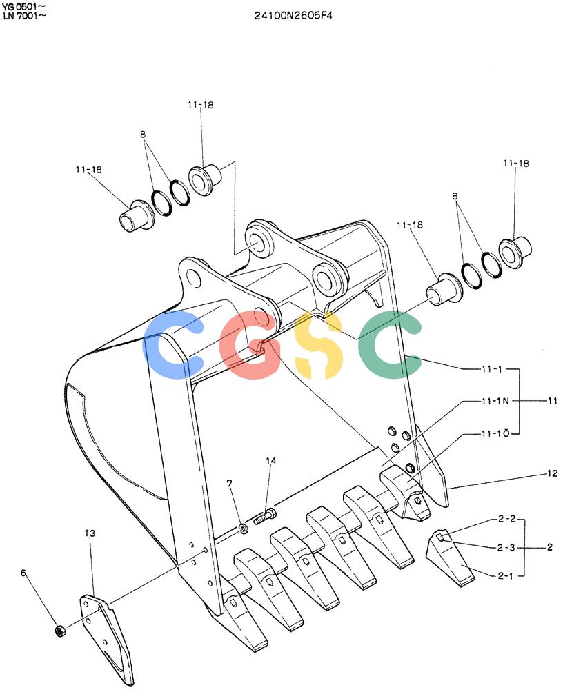 神钢零件查询(K907DLC) - EXCAVATOR ASN YG0501 (1/86-12/03) (09-025) - BUCKET ASSY, 1.1M³ Kobelco
