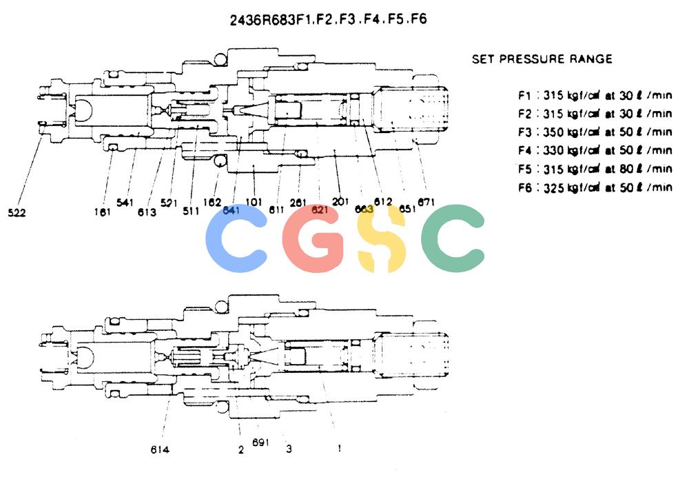 神钢零件查询(MD200C) - EXCAVATOR BTW YQU0701 - YQU2000 (1/80-12/06) (12-002) - VALVE ASSY. RELIEF - 2436R683F1-F6 Kobelco