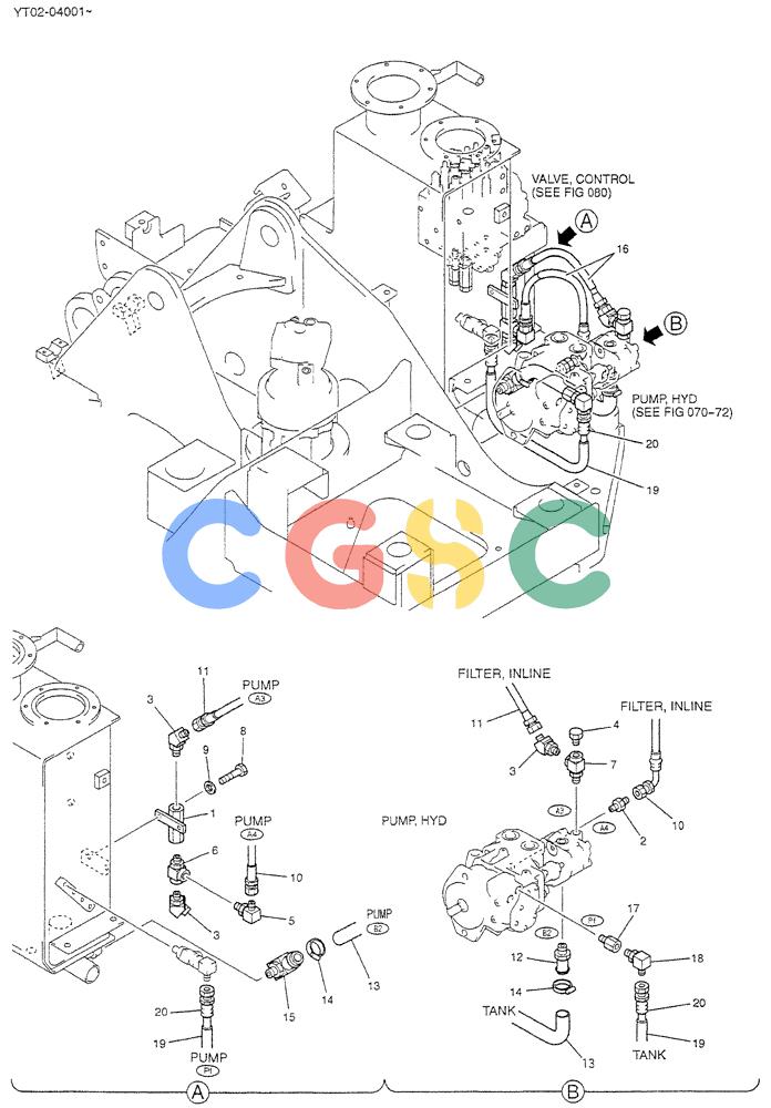 神钢零件查询(DOZER) - ATTACHMENT - SK70SR-1E EXCAVATORS ASN YT02-04001 (1/04-12/04) (01-012) - CONTROL LINES, PUMP Kobelco