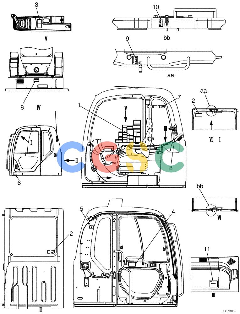 神钢零件查询(SK170-8) - ACERA MARK III EXCAVATOR - TIER 3 (NA) ASN YM04-U1601 - (5/07-12/12) (07-10[00]) - NAME PLATE INSTALLATION, (CAB WARNING) LOCATION (YN22T00341F1) Kobelco