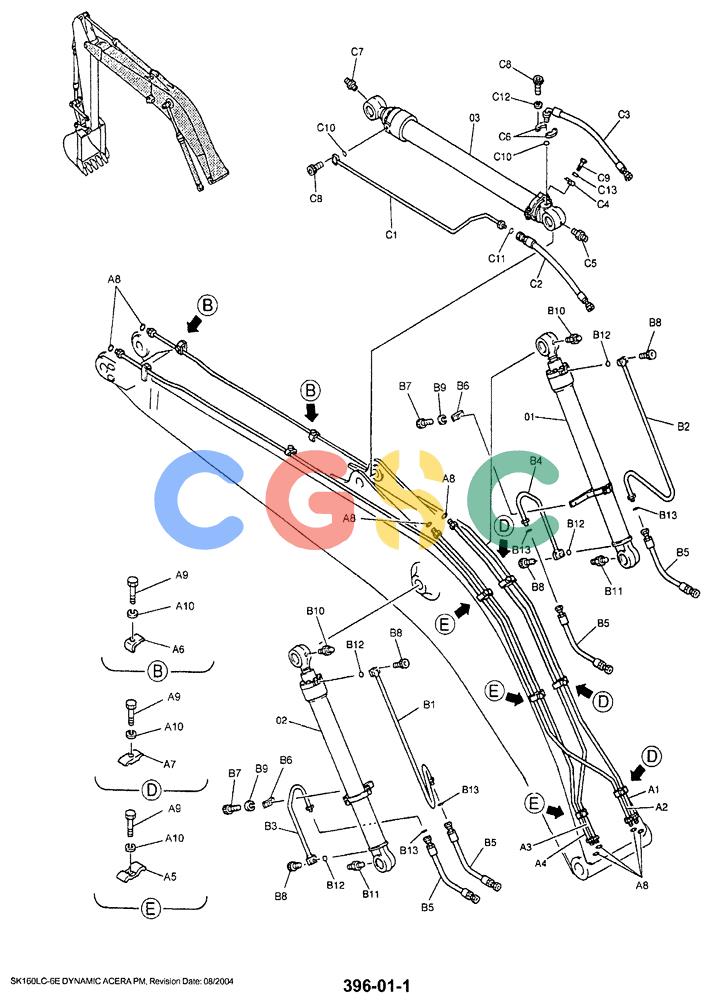 神钢零件查询(SK160LC-6E) - DYNAMIC ACERA EXCAVATOR 08/2004 ASN YM03U0523 (8/04-12/07) (03-002) - BOOM HYDRAULIC LINES 5.2M (17ft 1in) (STD) Kobelco