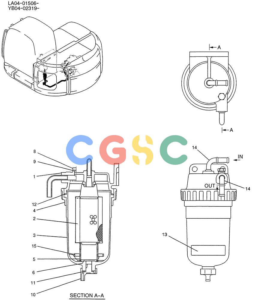 纽荷兰零件查询(E200SRLC) - CRAWLER EXCAVATOR BTW LA04-01506 - LA04-01625 (01-013) - SEPARATOR ASSY, WATER New Holland Constructuion