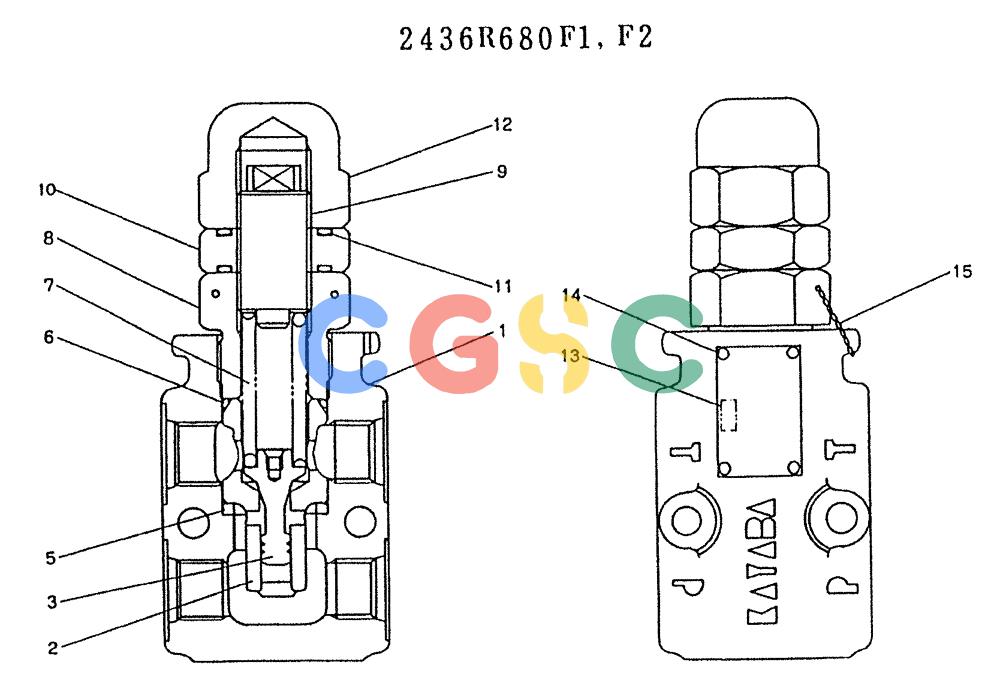 神钢零件查询(K905LC) - MARK II EXCAVATOR BTW YP1001 - YP1281. (4/89-12/03) (11-001) - VALVE, RELIEF (2436R680F1, F2) Kobelco