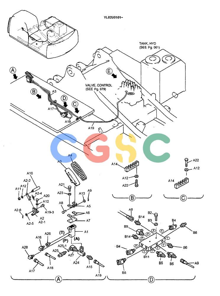 神钢零件查询(ED190LC) - BLADE RUNNER EXCAVATOR/DOZER BTW YL02U0101 - YL03U0135 (1/02-12/06) (01-040[01]) - REMOTE CONTROL LINES (REWORK) (BREAKER) Kobelco
