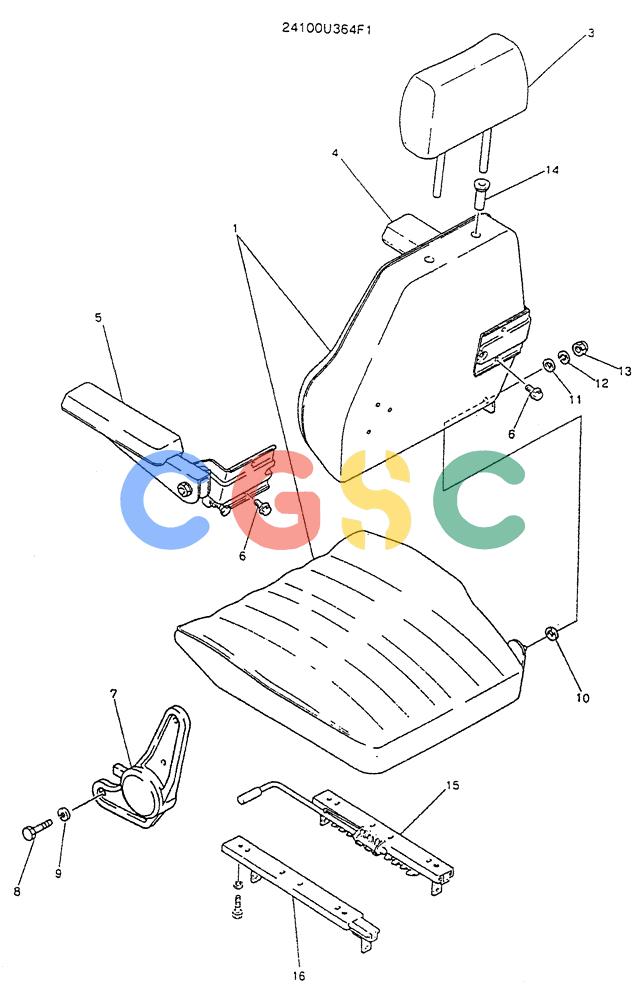 神钢零件查询(K905LC) - MARK II EXCAVATOR BTW YP1001 - YP1281. (4/89-12/03) (02-005) - SEAT ASSY (24100U364F1) Kobelco