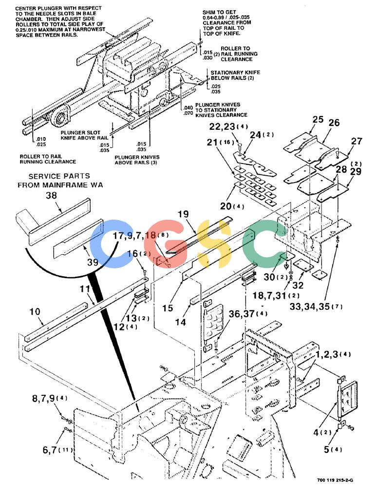 凯斯零件查询(8545) - CASE IH RECTANGULAR BALER (1/89-12/99) (5-08) - PLUNGER GUIDES, RAILS AND KNIFE ASSEMBLIES Case Agriculture