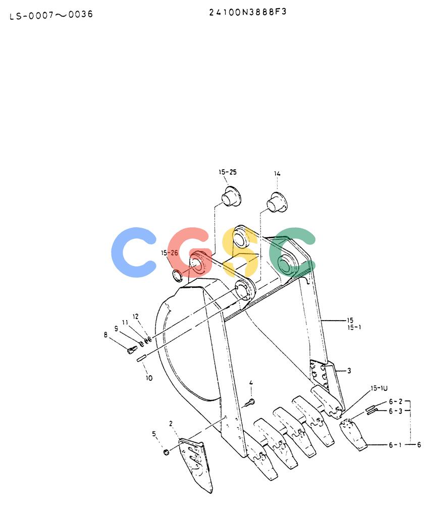 神钢零件查询(K916LC) - EXCAVATOR ASN YS0119 (1/87-12/03) (07-010) - BUCKET ASSY-PN 24100N3888F3 Kobelco
