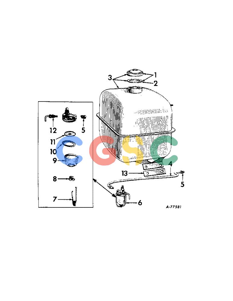 凯斯零件查询(57) - INTERNATIONAL HARVESTER RECTANGULAR BALER (1/57-12/72) (A-64[A]) - FUEL TANK AND CONNECTIONS Case Agriculture
