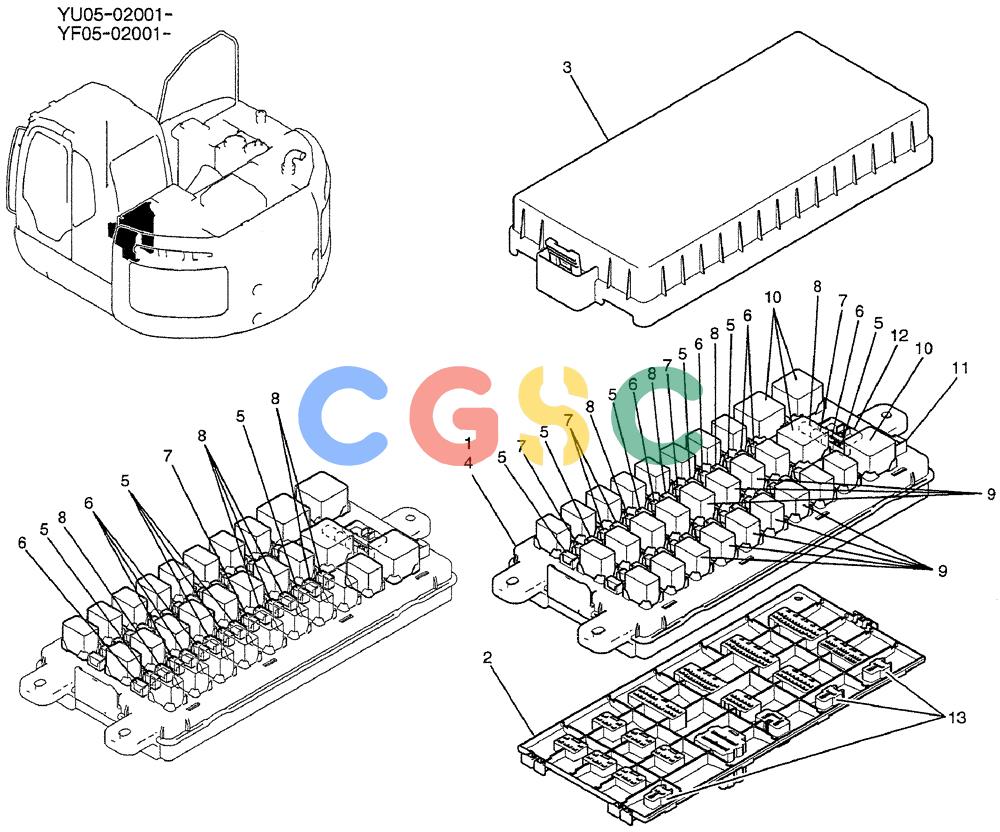 纽荷兰零件查询(E235BSRNLC) - CRAWLER EXCAVATOR ASN YU05-02001 (01-060) - RELAY BOX ASSY New Holland Constructuion