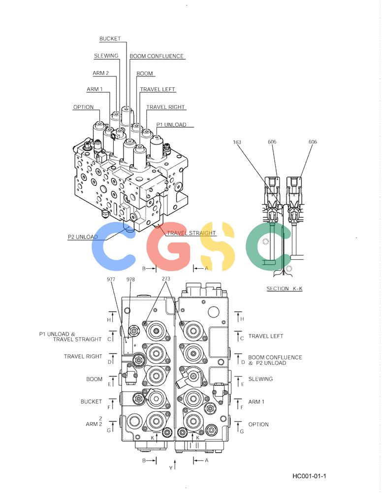 神钢零件查询(SK170 ACERA M-9) - CRAWLER EXCAVATOR - TIER 3 NON-REGULATED (1/12-12/13) (35.359.AG[01]) - CONTROL VALVE ASSY Kobelco