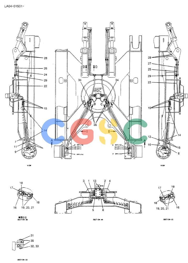 神钢零件查询(DOZER) - ATTACHMENT - SK200SR, SK200SR-1S, & SK200SRLC-1S (1/91-12/03) (02-005) - HYD LINES, LOW (FOR LONG CRAWLER) Kobelco
