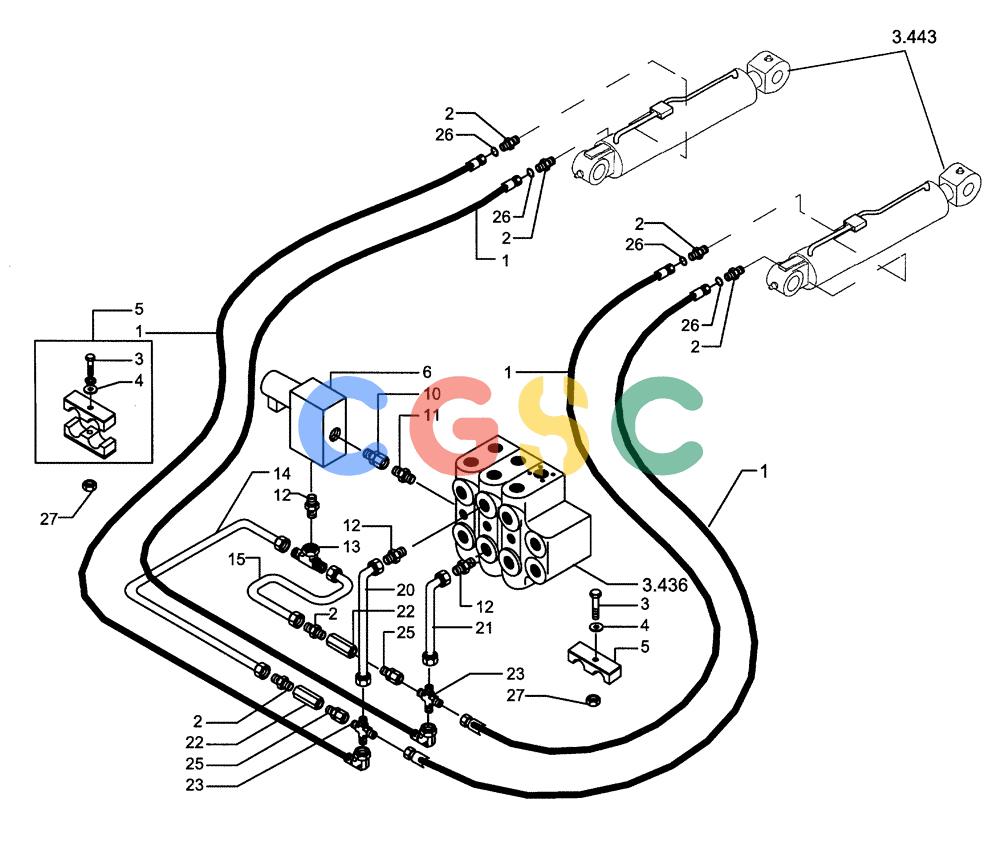 纽荷兰零件查询(DC100) - CRAWLER DOZER (N.A. VERSION) (4/00-) (3.440[01B]) - LIFT CYLINDERS PIPING - (ALL DC100'S) (DC80 - STD S/N 13141056 & UP) (DC70 - STD S/N 13041068 & UP) New Holland Constructuion