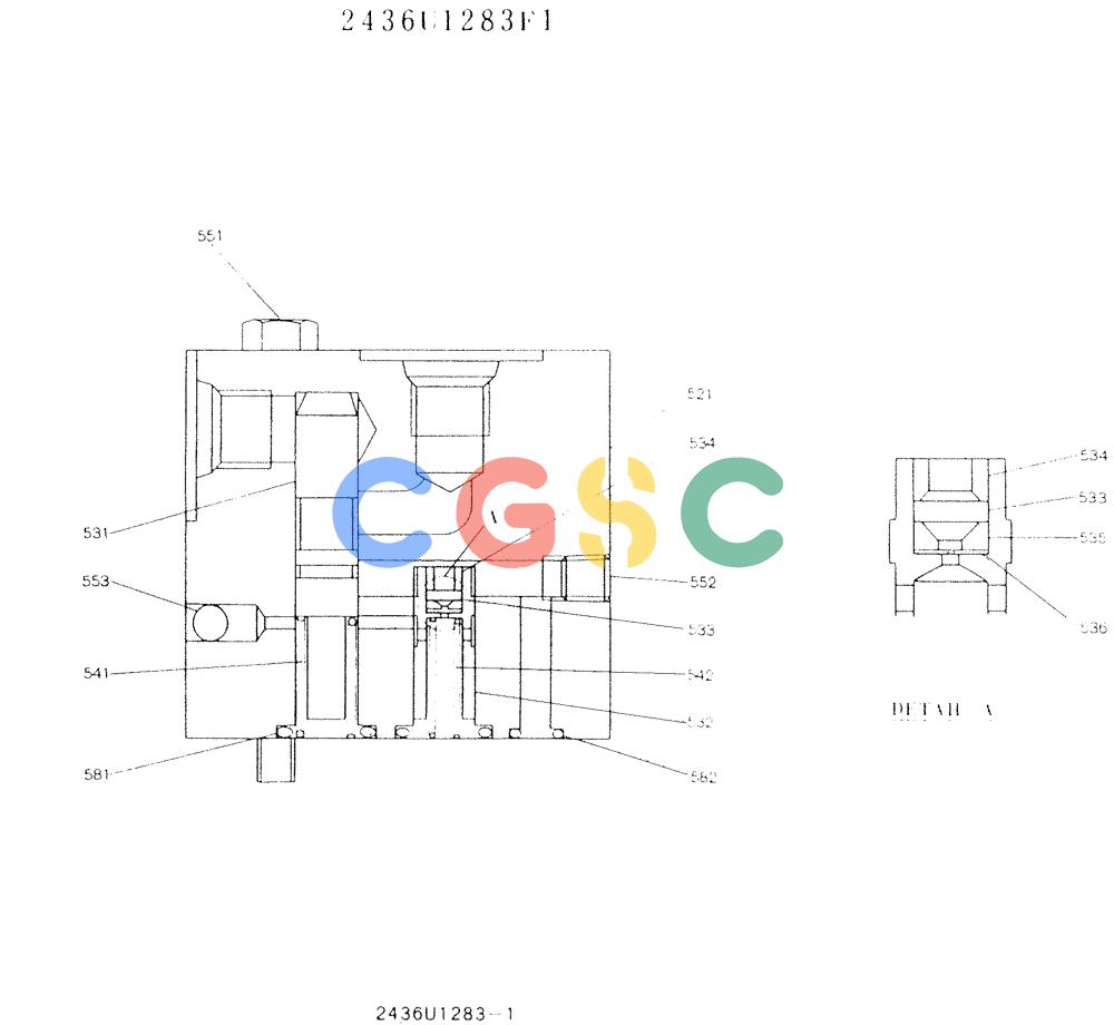 神钢零件查询(K907LC) - MARK II EXCAVATOR ASN YQ0565 (NA) (1/87-12/03) (11-032 ) - VALVE ASSY, REDUCTION, P/N 2436U1283F1 Kobelco