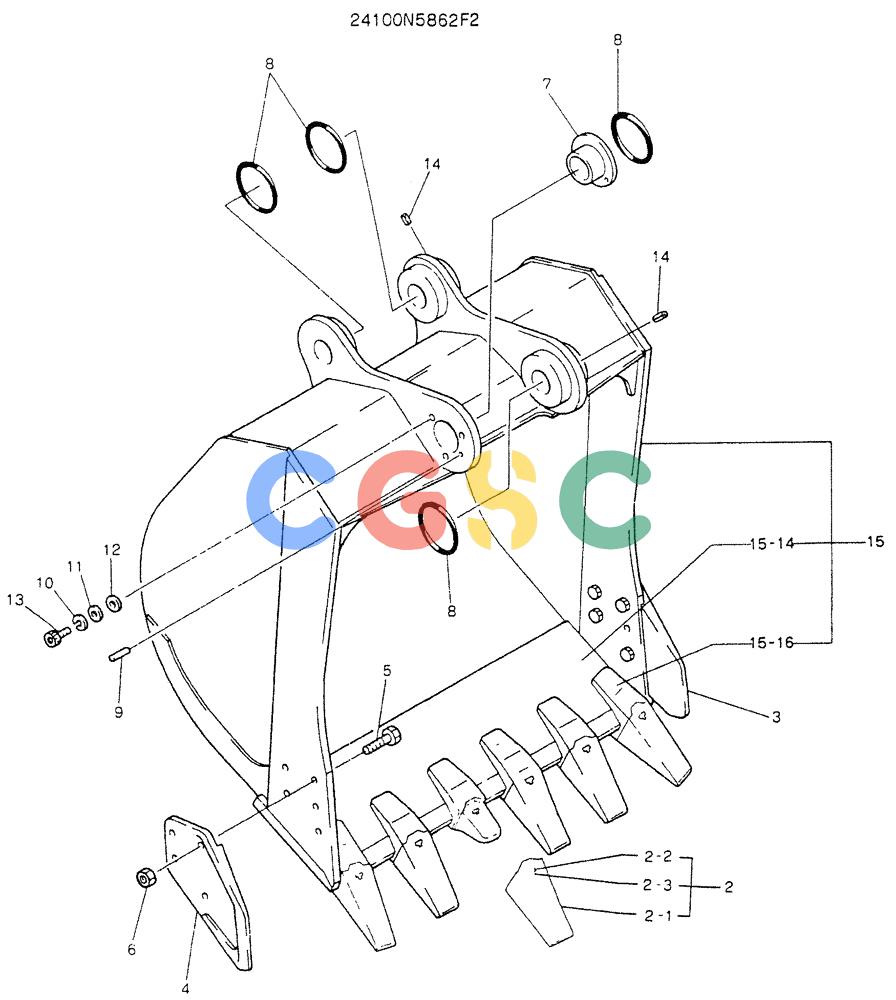 神钢零件查询(K907LC) - MARK II EXCAVATOR BTW YQU0001 - YQU0400 (1/87-12/03) (09-008) - BUCKET ASSY, 0.9M³ (1.18CU YD) Kobelco