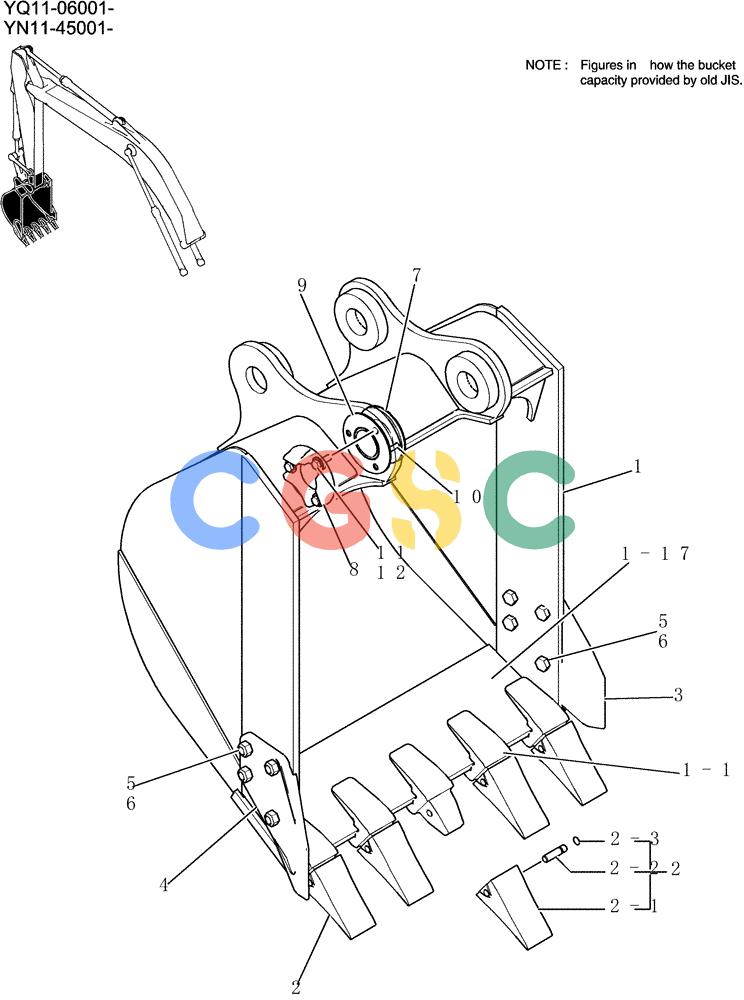 神钢零件查询(200-8) - EXCAVATOR S/N YN11-45001 - (1/06-12/09) (944-01-1) - BUCKET ASSY, 0. 8M3 (SIDE TYPE PIN) Kobelco