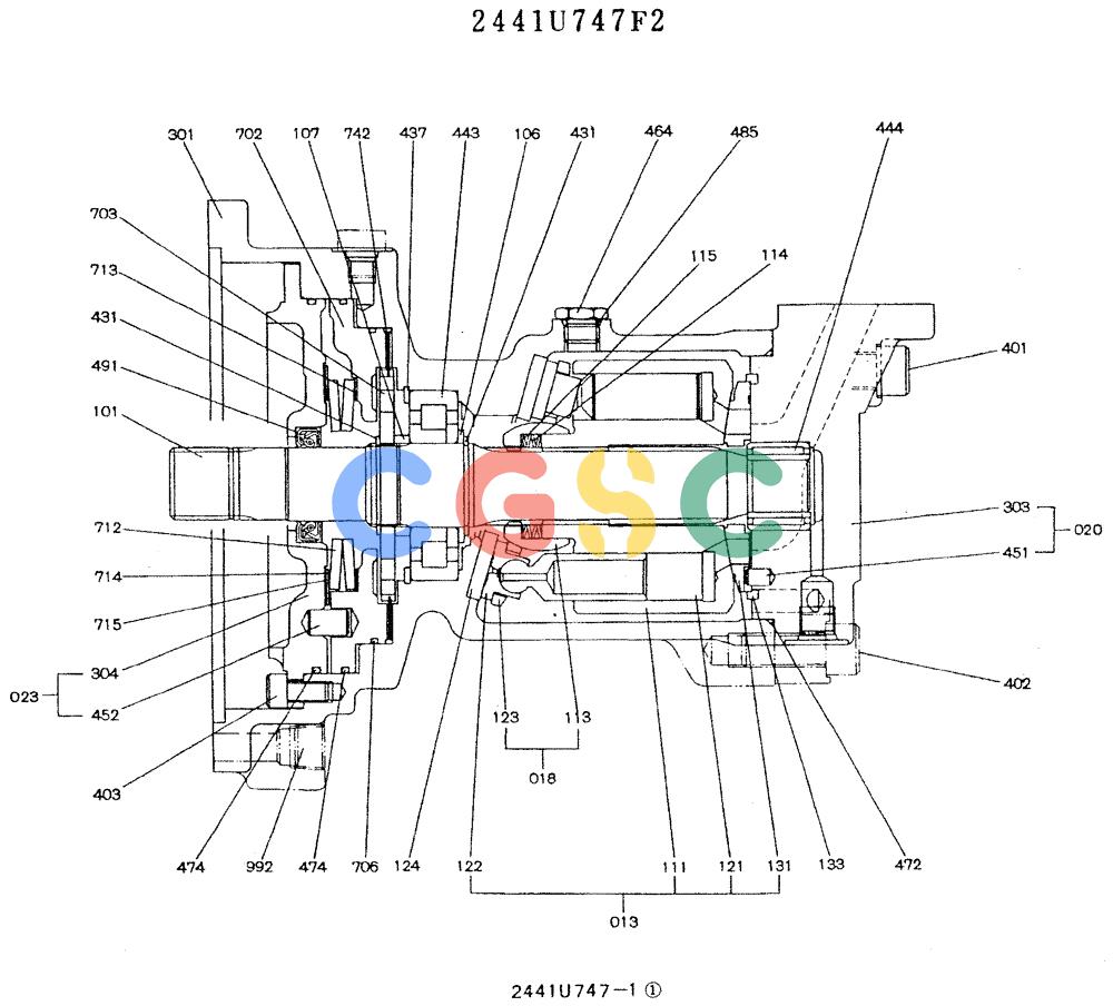 神钢零件查询(K905LC) - MARK II EXCAVATOR ASN YPU00001 (1/87-12/03) (11-024) - MOTOR ASSY, (SWING), 2441U747 Kobelco