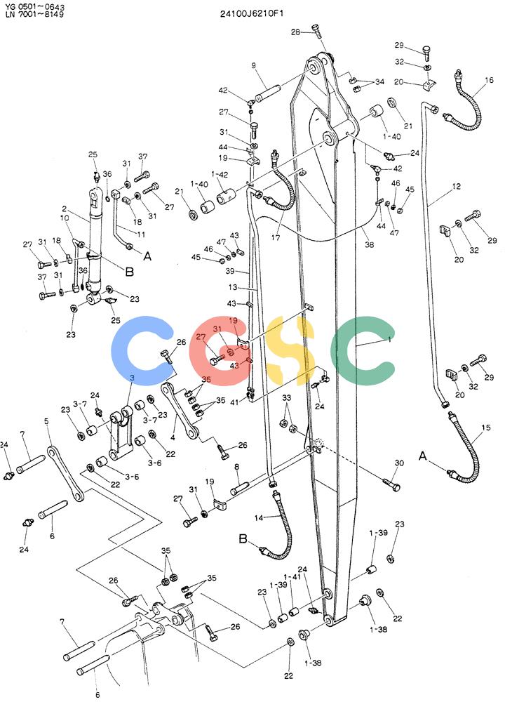 神钢零件查询(K907DLC) - EXCAVATOR ASN YG0501 (1/86-12/03) (09-012) - ARM ASSY, 6.4M (21 FT - 11 IN) Kobelco