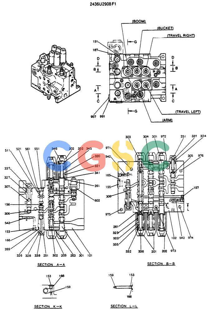 神钢零件查询(SK130LC) - EXCAVATOR BTW YPU1001 - YPU2000 (1/98-12/98) (12-009[01]) - VALVE ASSY CONTROL Kobelco