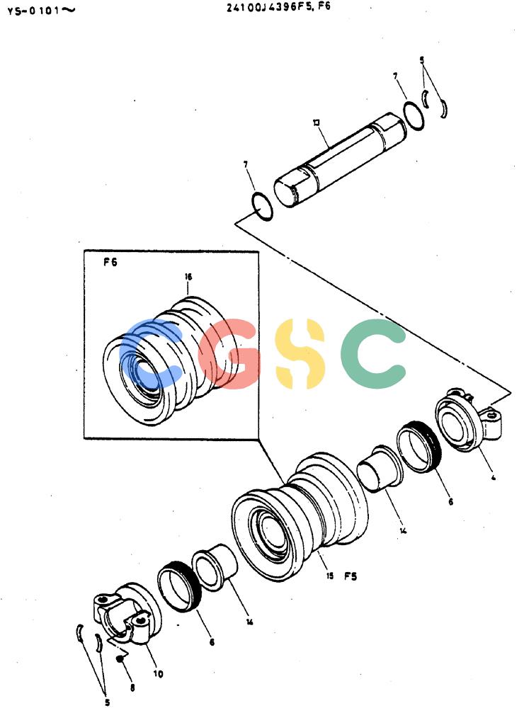 神钢零件查询(MD400LC) - EXCAVATOR BTW YS0101 - YS0200 (1/80-12/06) (06-004) - ROLLER ASSY, LOW/ P.N. 24100J4396F5/ P.N. 24100J4396F6 Kobelco