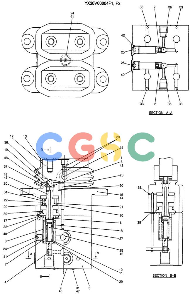 纽荷兰零件查询(E135SR) - CRAWLER EXCAVATOR ASN YY04-06254 (07-044) - VALVE ASSY, PILOT (PROPELLING) New Holland Constructuion
