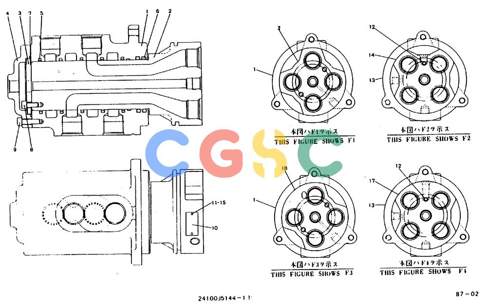 神钢零件查询(MD240BLC) - EXCAVATOR BTW LLU0001 - LLU0300 (1/80-12/06) (11-031) - JOINT ASSY, SWIVEL 24100J5144F1, F2, F3, F4 Kobelco