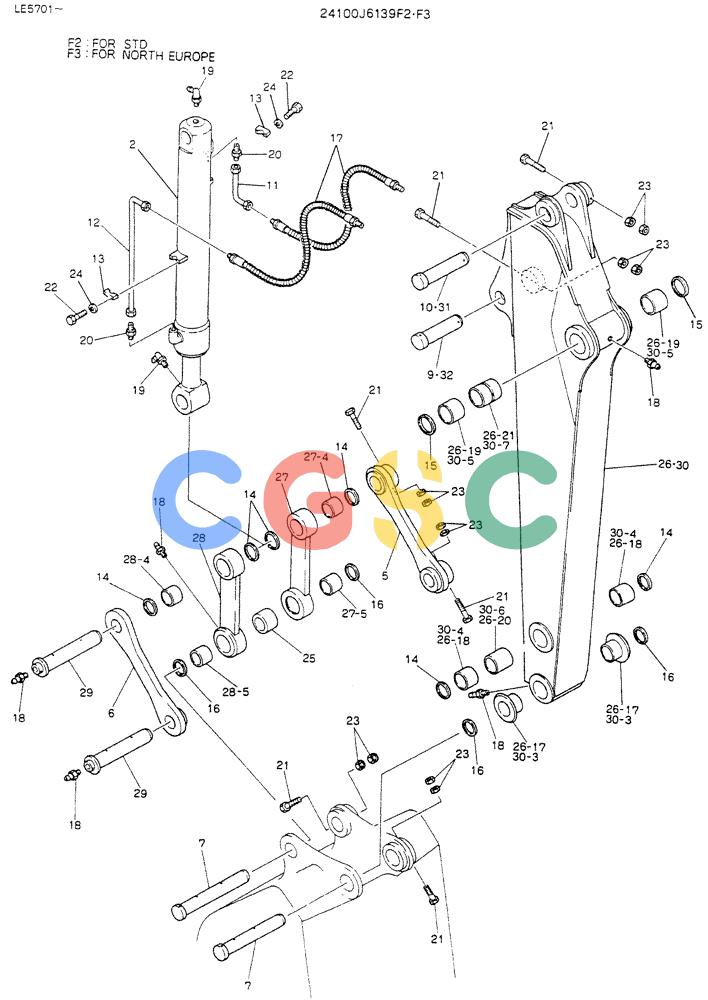 神钢零件查询(K903C) - EXCAVATOR ASN LE5701 (1/87-12/03) (06-002[01]) - ARM ASSY, 1.7 M, P/N 24100J6139F2 Kobelco