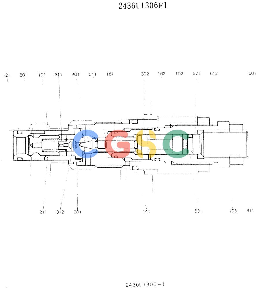 神钢零件查询(K907LC) - MARK II EXCAVATOR ASN YQ0565 (NA) (1/87-12/03) (11-036) - VALVE ASSY, MAIN RELIEF, P/N 2436U1306F1 Kobelco