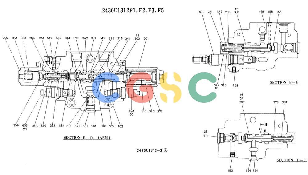 神钢零件查询(K907LC) - MARK II EXCAVATOR BTW YQU0001 - YQU0400 (1/87-12/03) (11-014[03]) - VALVE ASSY, CONTROL 2436U1312F1-F3, F5 Kobelco