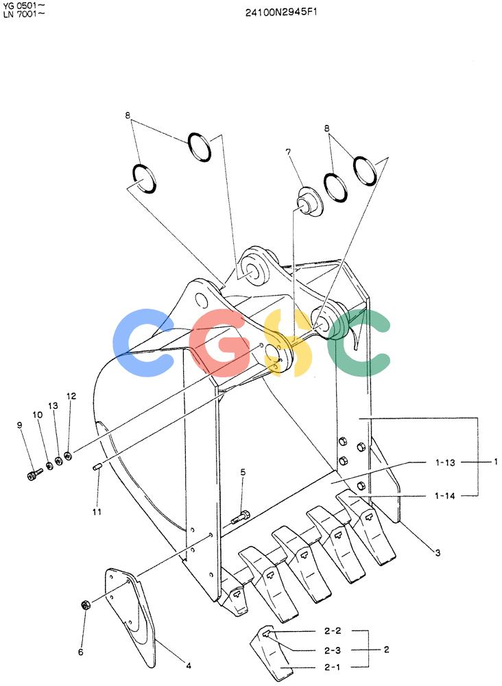 神钢零件查询(K907DLC) - EXCAVATOR ASN YG0501 (1/86-12/03) (09-027) - BUCKET ASSY 0.45M³ (0.58 CU YD), (SOFT LONG RANGE) Kobelco