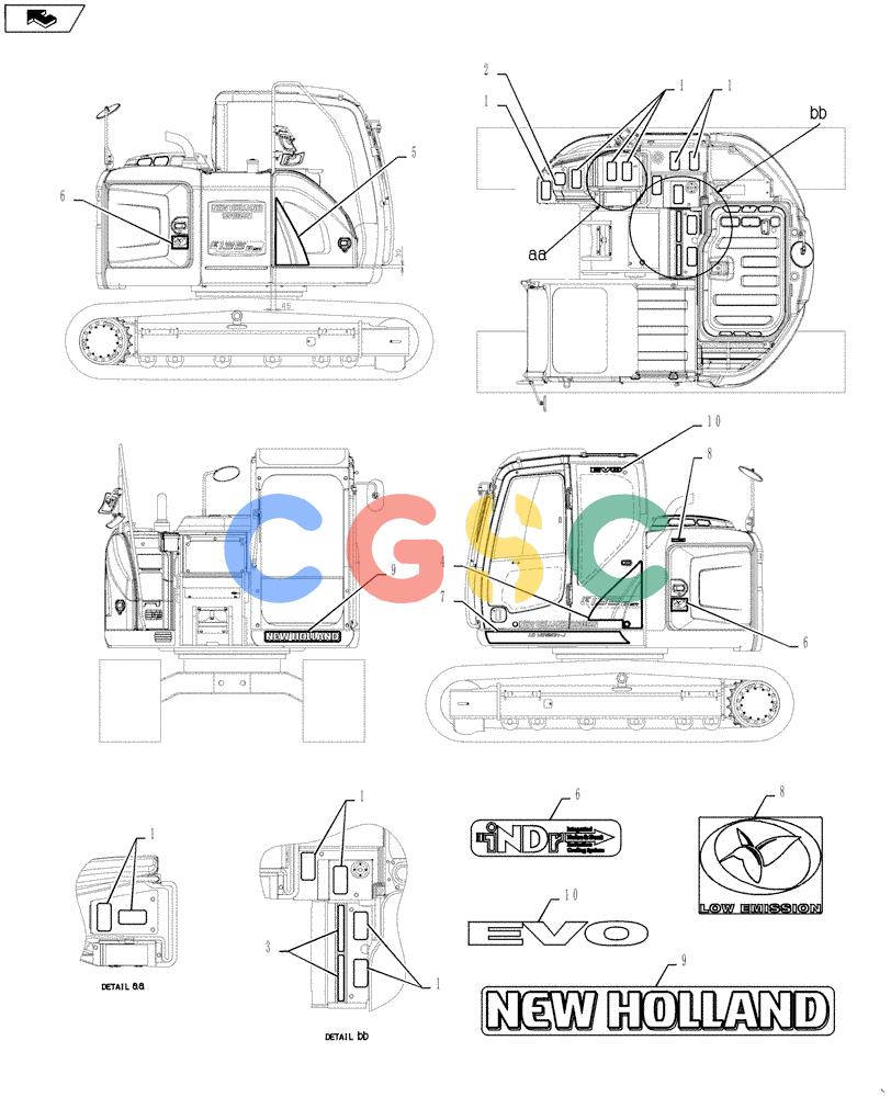 纽荷兰零件查询(E135BSRLC) - CRAWLER EXCAVATOR ASN YH06-08001 (06-011[00]) - NAME PLATE INSTALLATION New Holland Constructuion