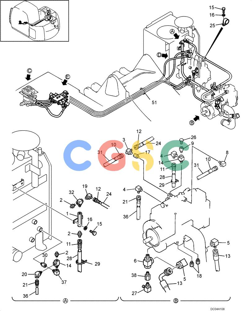 纽荷兰零件查询(EH130) - CRAWLER EXCAVATOR (3/04-) (08 -09[00]) - HYDRAULIC LINES - REMOTE CONTROL, PUMP (YY06H00021F1) New Holland Constructuion
