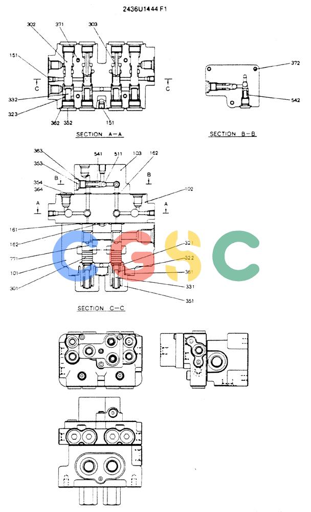 神钢零件查询(MD200C) - EXCAVATOR BTW YQU0701 - YQU2000 (1/80-12/06) (16-005) - VALVE ASSY. BYPASS (INDEPENDENT TRAVEL) Kobelco