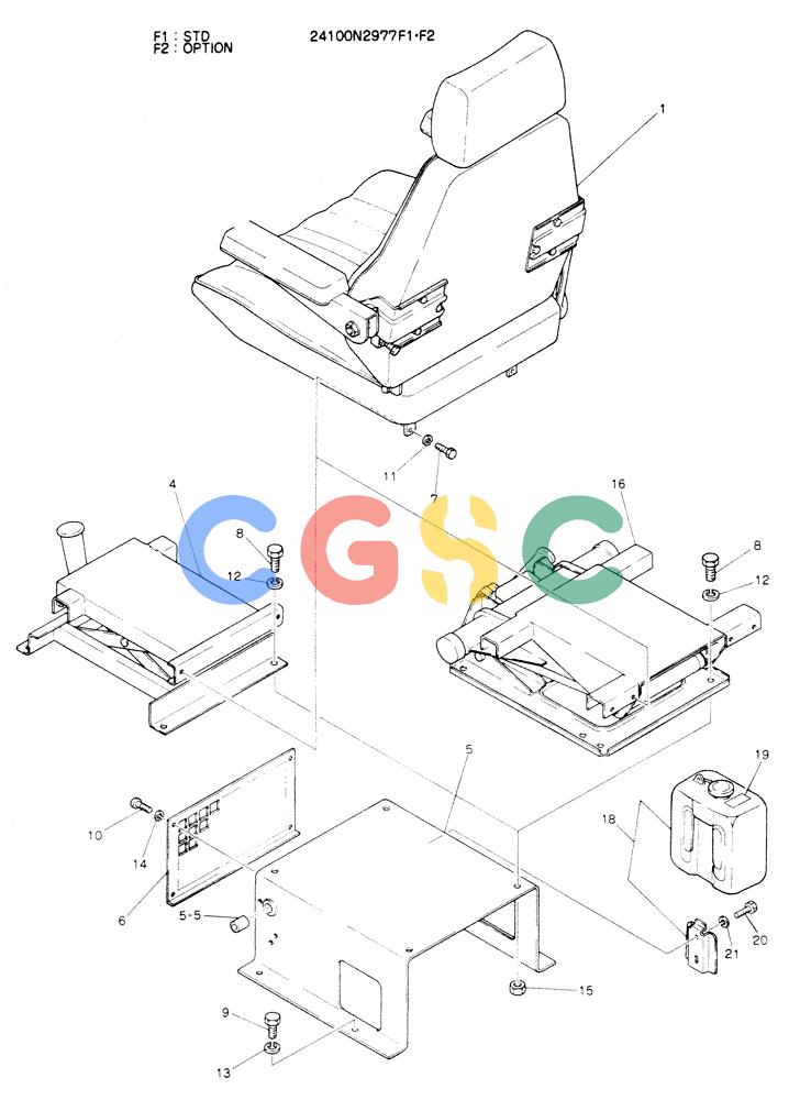 神钢零件查询(K904EL) - EXCAVATOR ASN LX1401 (1/86-12/03) (02-009) - SEAT ASSY, P/N 24100N2977F1, F2 Kobelco