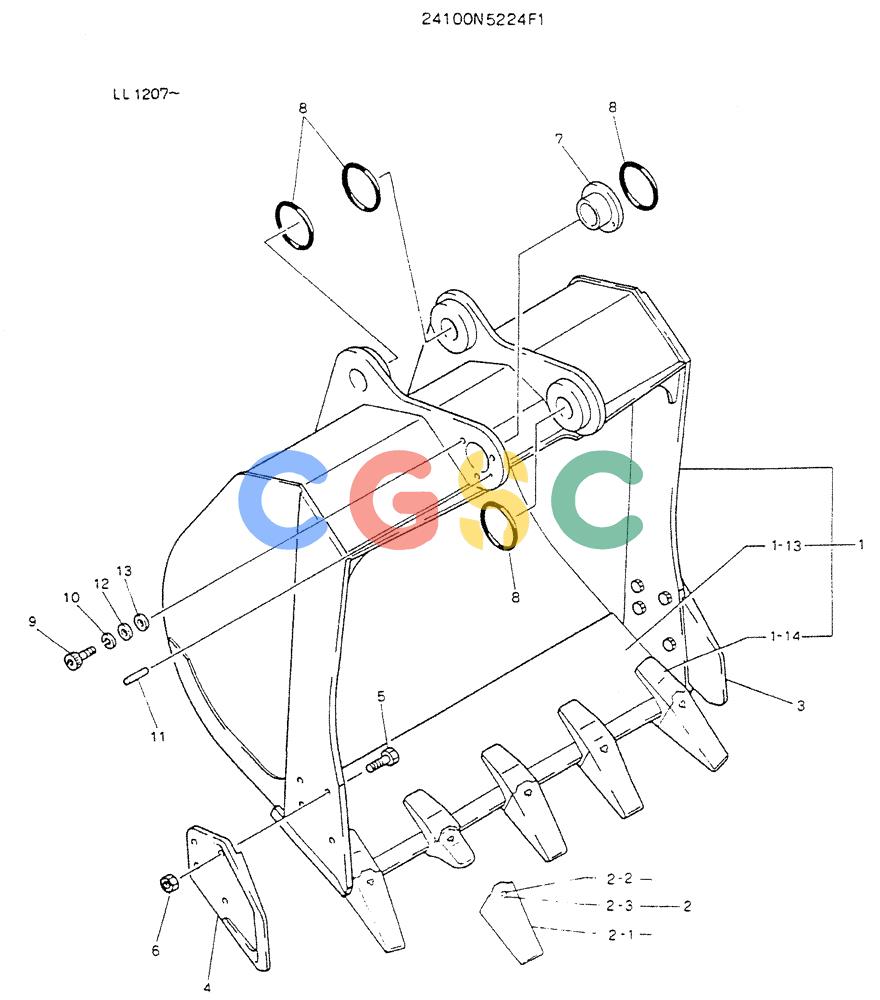 神钢零件查询(K909LC) - MARK II EXCAVATOR BTW LL1207 - LL1487 (1/87-12/03) (09-010) - BUCKET ASSY, 0.65M3 (50FT LONG RANGE) Kobelco