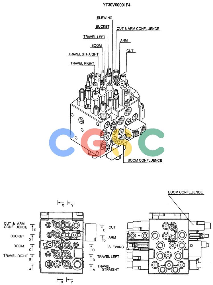 纽荷兰零件查询(E70SR) - MIDI CRAWLER EXCAVATOR ASN YT04-07175 (07-002[01]) - VALVE ASSY, CONTROL, P/N YT30V00001F4 New Holland Constructuion