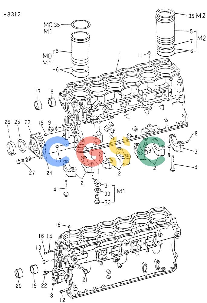 神钢零件查询(6D15) - MITSUBISHI DIESEL ENGINES - K907D & K907LC EXCAVATORS (1/86-12/06) (01-001[02]) - CYLINDER BLOCK Kobelco
