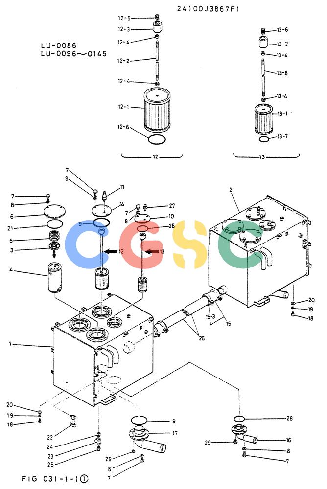 神钢零件查询(K935) - EXCAVATOR SUPPLEMENT ASN LU00154 (1/76-12/03) (01-008) - TANK ASSY, HYDR Kobelco