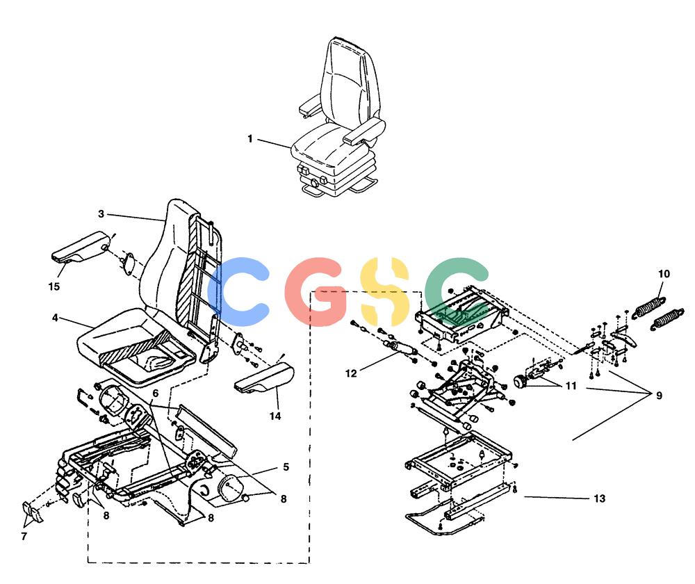 纽荷兰零件查询(AD250 (3.5 VERSION)) - ARTICULATED DUMP TRUCK (7/01-) (5.667[02]) - OPERATOR'S SEAT - COMPONENTS New Holland Constructuion