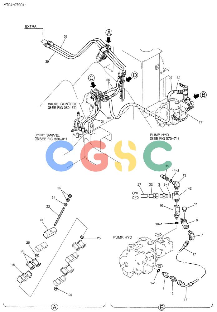 神钢零件查询(BREAKER) - NIBBLER/BREAKER ATTACHMENT - SK70SR-1E/SK70SR-1ES ASN YT04-07001 (9/04-) (01-009[01]) - HYD LINES, UPP (EXTRA + DOZER) Kobelco