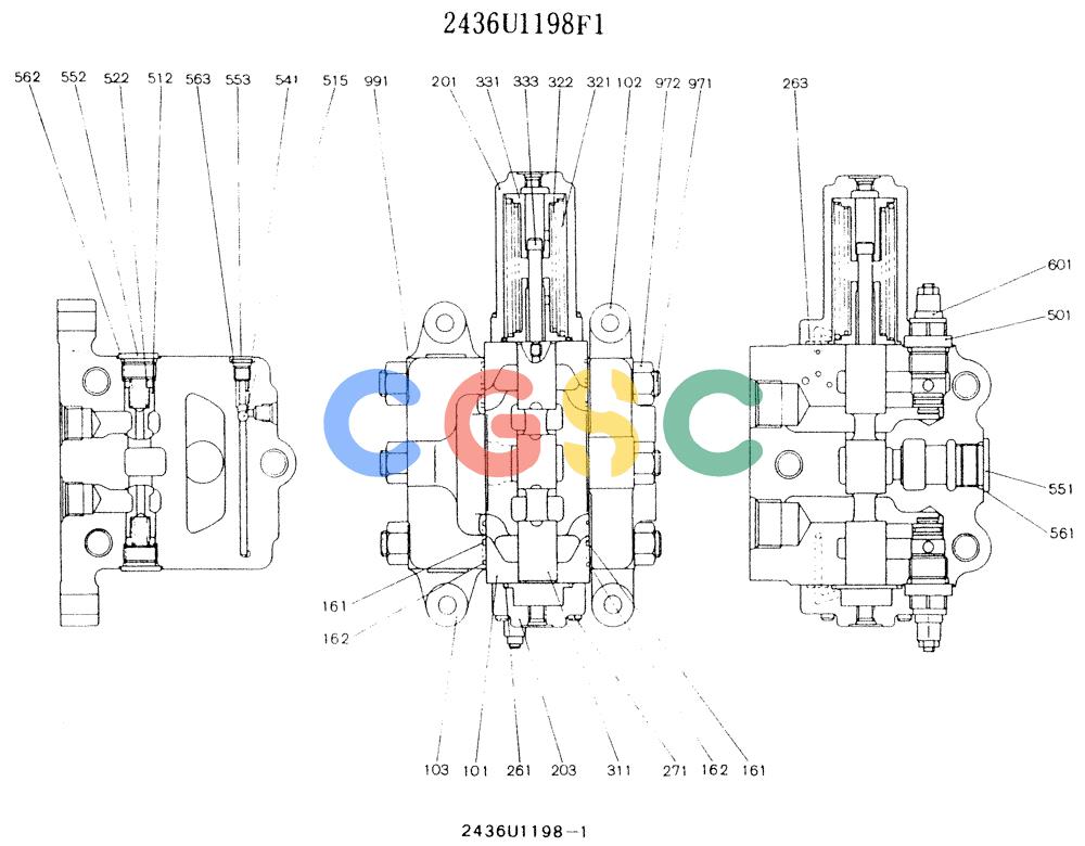 神钢零件查询(K907LC) - MARK II EXCAVATOR ASN YQ0565 (NA) (1/87-12/03) (11-021 ) - VALVE ASSY, CONTROL, P/N 2436U1198F1 Kobelco