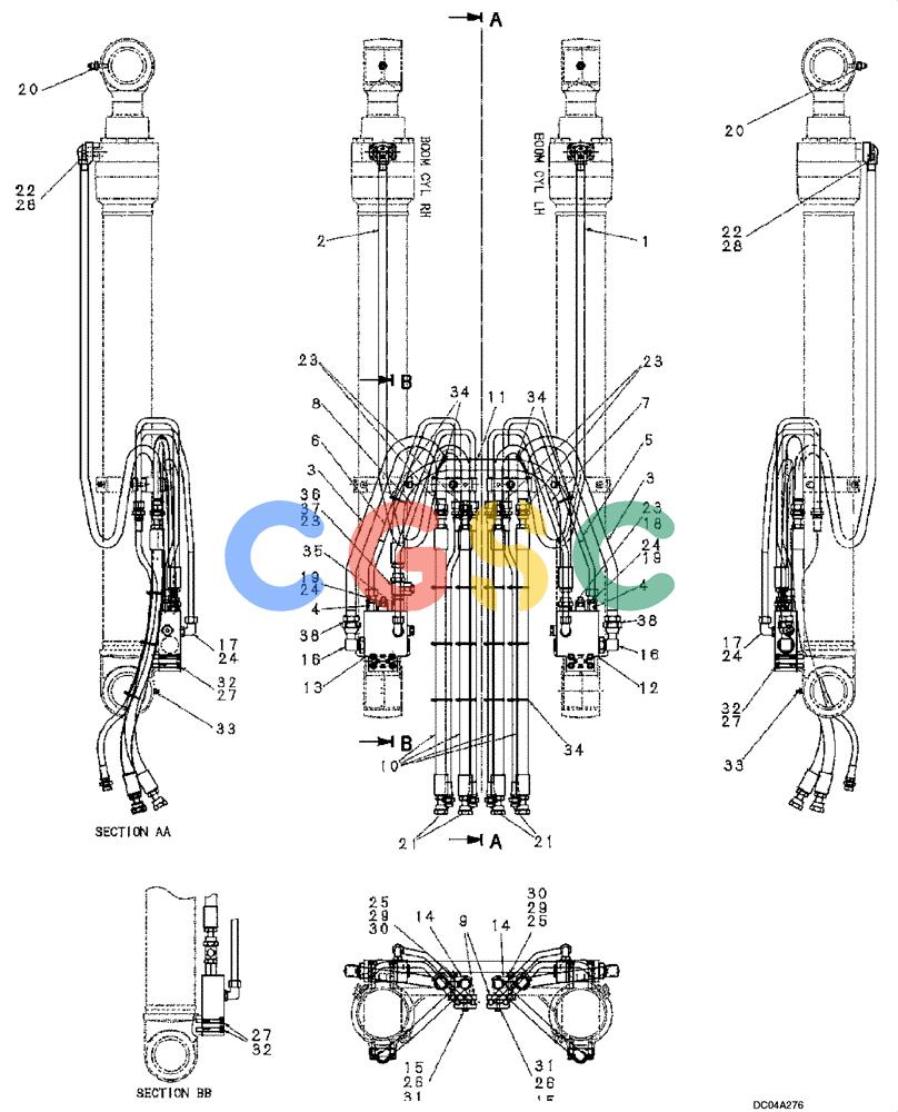 纽荷兰零件查询(E160) - CRAWLER EXCAVATOR (N.A.) (1/06-) (08 -20[00]) - HYDRAULIC LINES - BOOM 5.2M (17 FT 1 IN) BOOM CYLINDER New Holland Constructuion