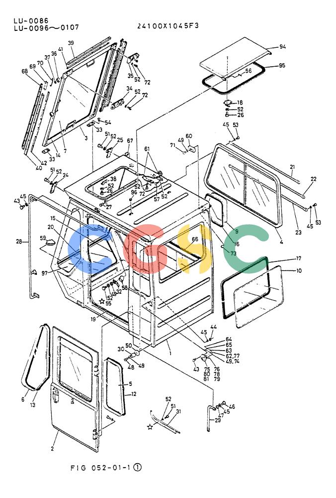 神钢零件查询(K935) - EXCAVATOR SUPPLEMENT ASN LU00154 (1/76-12/03) (02-007) - CAB ASSY P/N 24100X1045F3 Kobelco