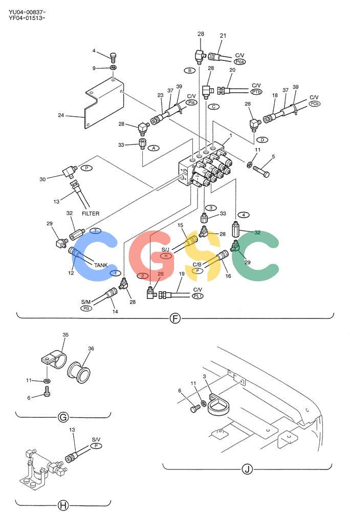 纽荷兰零件查询(E235SRLC) - CRAWLER EXCAVATOR BTW YU04-00837 - YU04-01417 (01-030[03]) - CONTROL LINES, REMOTE, P/N YF64H00011F1 New Holland Constructuion