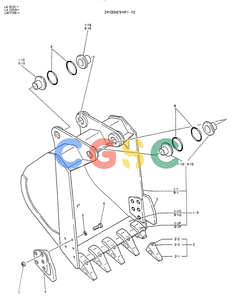 神钢零件查询(K904DL) - EXCAVATOR ASN LX1201 (1/84-12/03) (09-011) - BUCKET ASSY, 0.45M3 Kobelco