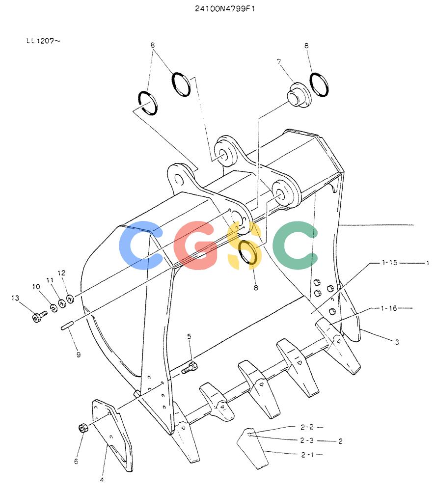 神钢零件查询(K909LC) - MARK II EXCAVATOR BTW LL1207 - LL1487 (1/87-12/03) (09-009) - BUCKET ASSY, 1.2M3 Kobelco