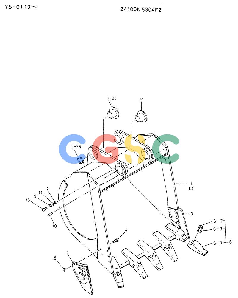 神钢零件查询(K916LC) - EXCAVATOR ASN YS0119 (1/87-12/03) (07-021) - BUCKET ASSY-PN 24100N5304F2 Kobelco