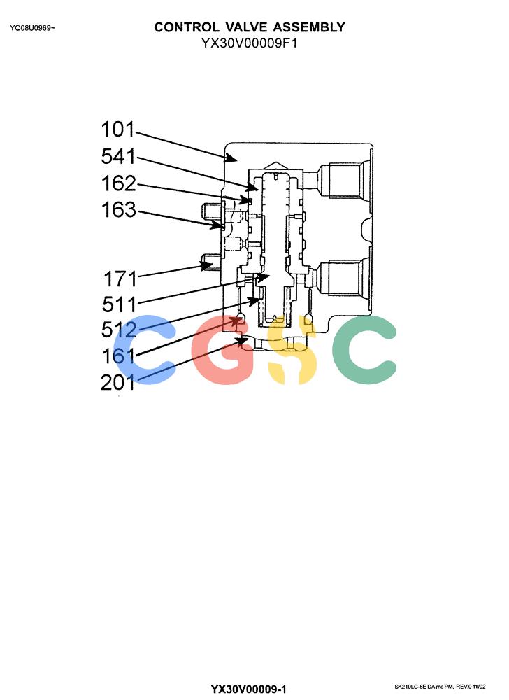 神钢零件查询(SK160LC-6E) - DYNAMIC ACERA EXCAVATOR 08/2004 ASN YM03U0523 (8/04-12/07) (07-029-03) - VALVE ASSEMBLY, CONTROL (YX30V00009F1) Kobelco