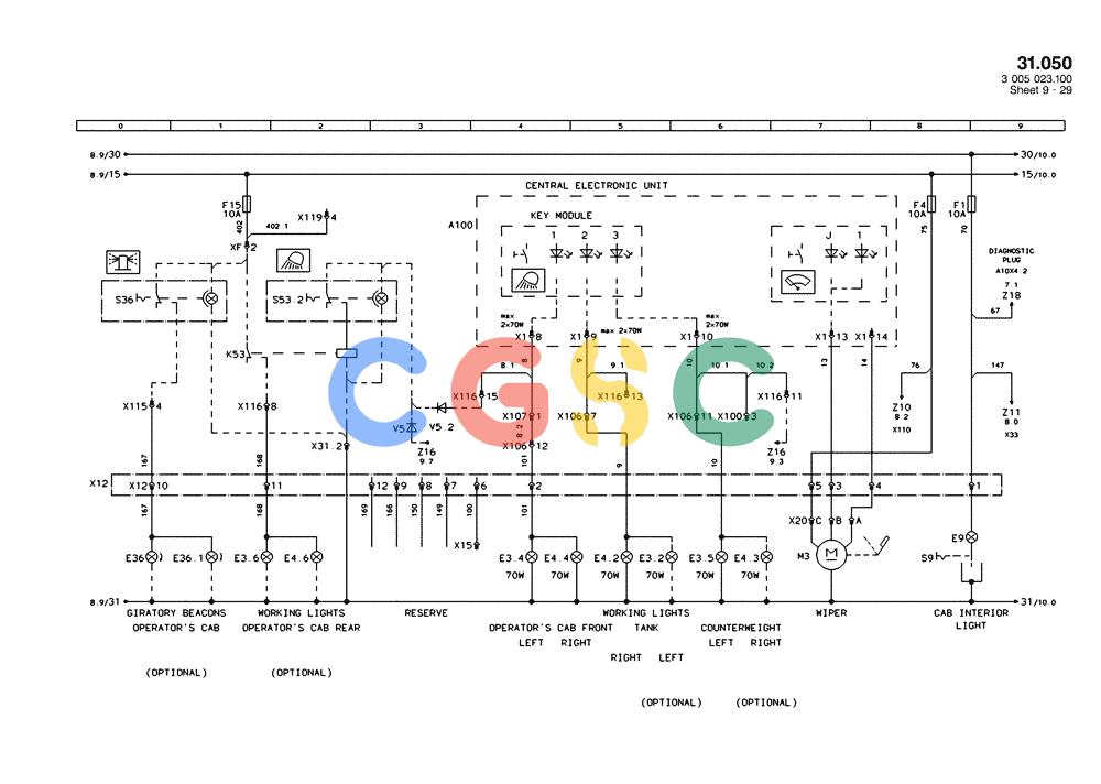 纽荷兰零件查询(EC450) - CRAWLER EXCAVATOR (SN: 750001-UP) (11/99-) (31.050[009]) - ELECTRICAL COMPON. I.CIRCUIT DIAGRAM PAGE 9(S/N 750001-UP) New Holland Constructuion