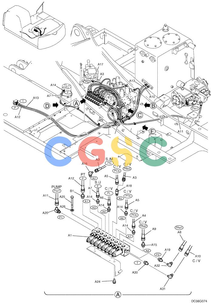纽荷兰零件查询(E215B) - CRAWLER EXCAVATOR - TIER 3 (NA) - ASN N7DA21001 (1/07-) (1.041[01]) - CONTROL LINES, VALVE (YN64H00231F1), FIGURE 1 OF 2 New Holland Constructuion